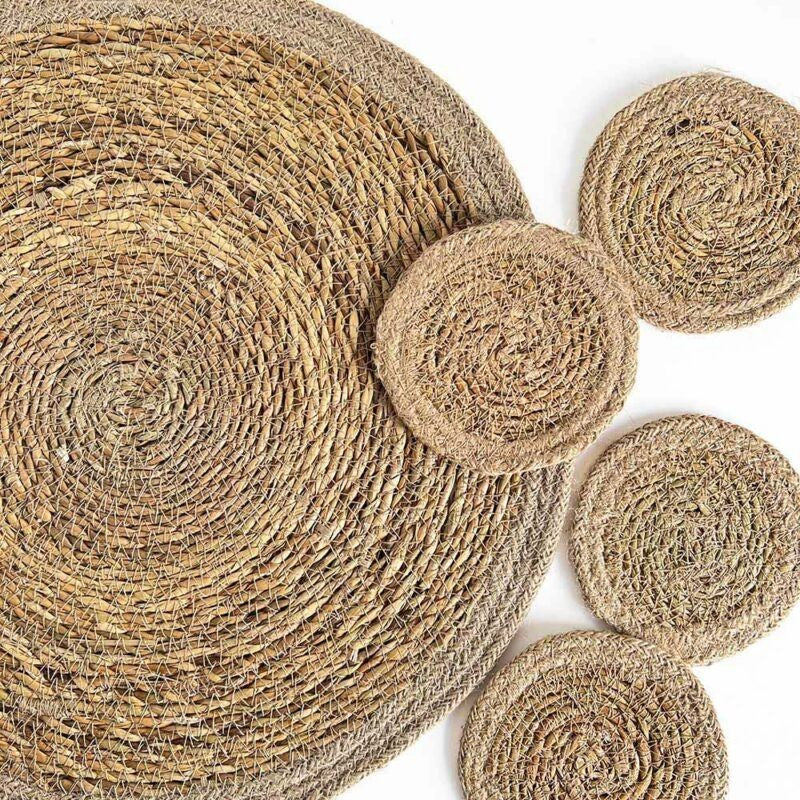 Linens & More Seagrass/Jute Round Coaster Set