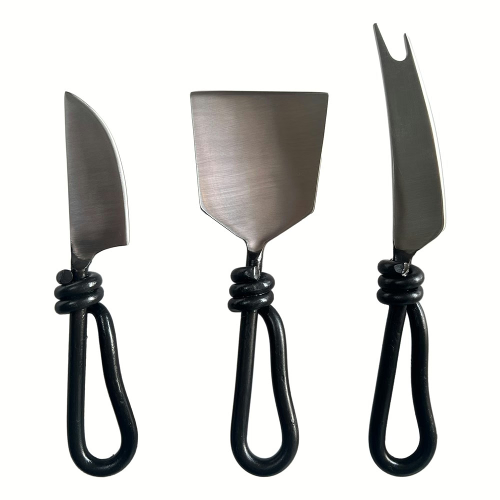 Linens & More loop handle cheese knife set of three black-handled cheese knives