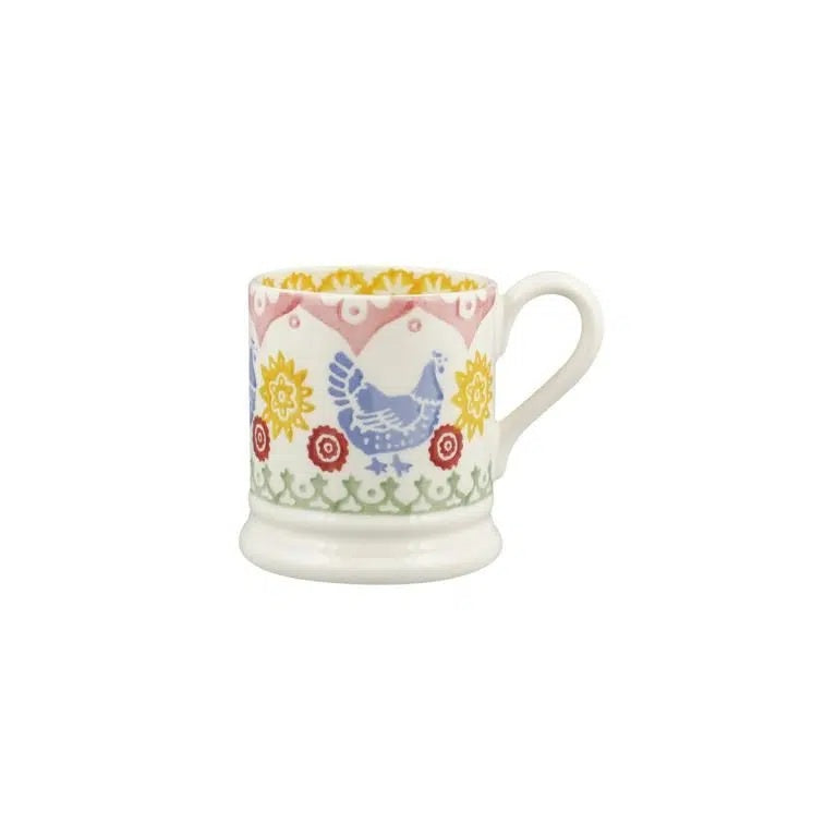 Emma Bridgewater Hen & Border half pint mug with a hen and a floral border design