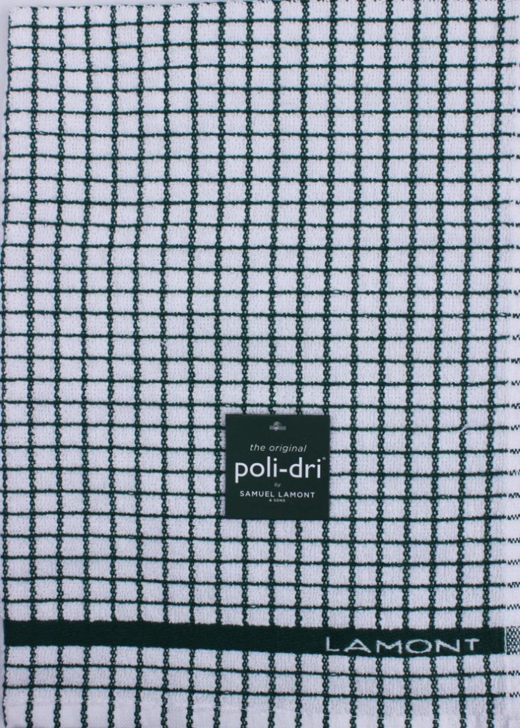 Samuel Lamont Poli-Dri tea towel in a green and white check weave