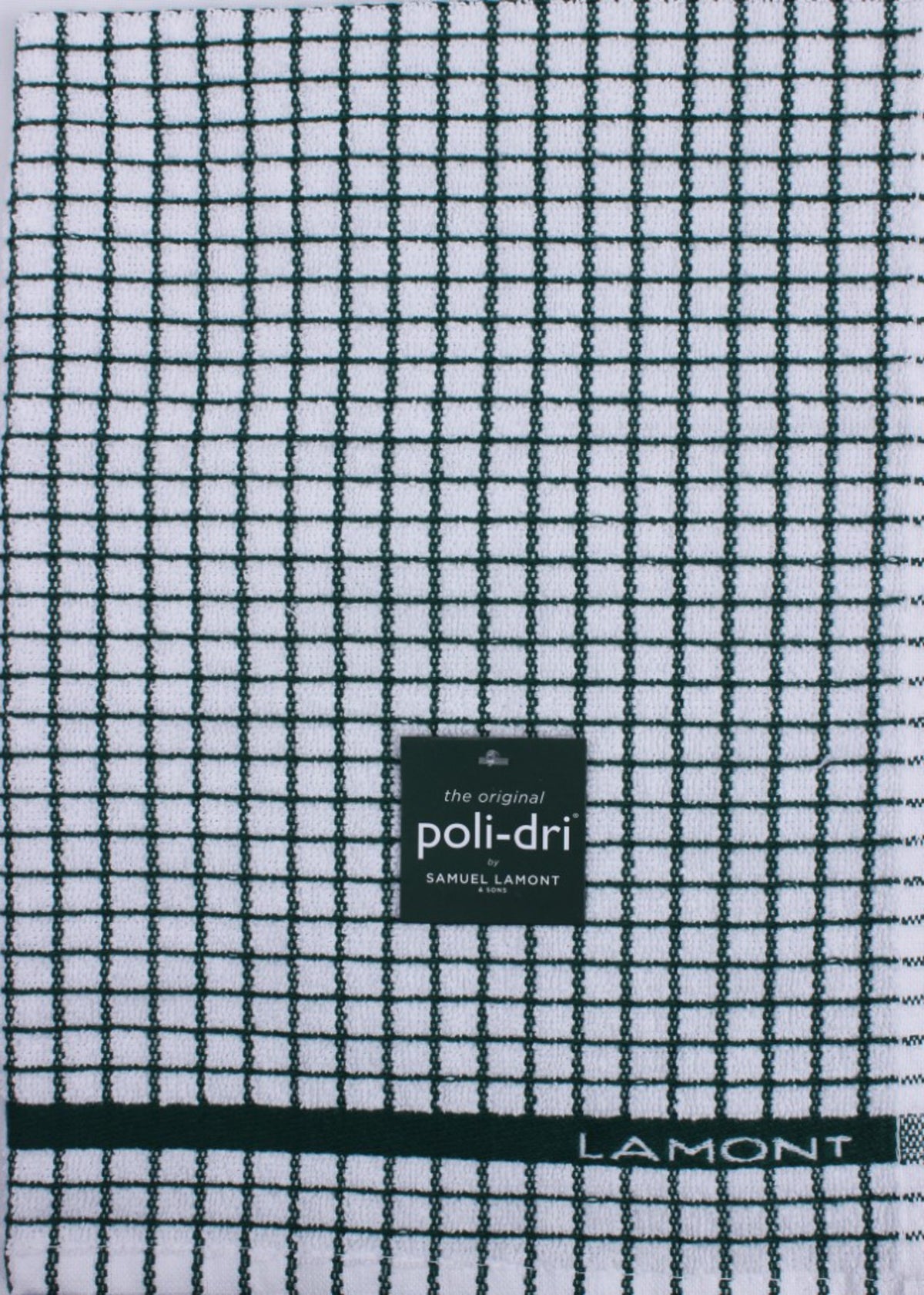 Samuel Lamont Poli-Dri tea towel in a green and white check weave