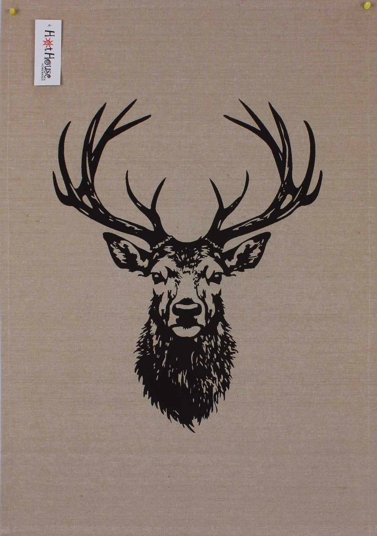 HotHouse large print tea towel in natural linen with a black stag head