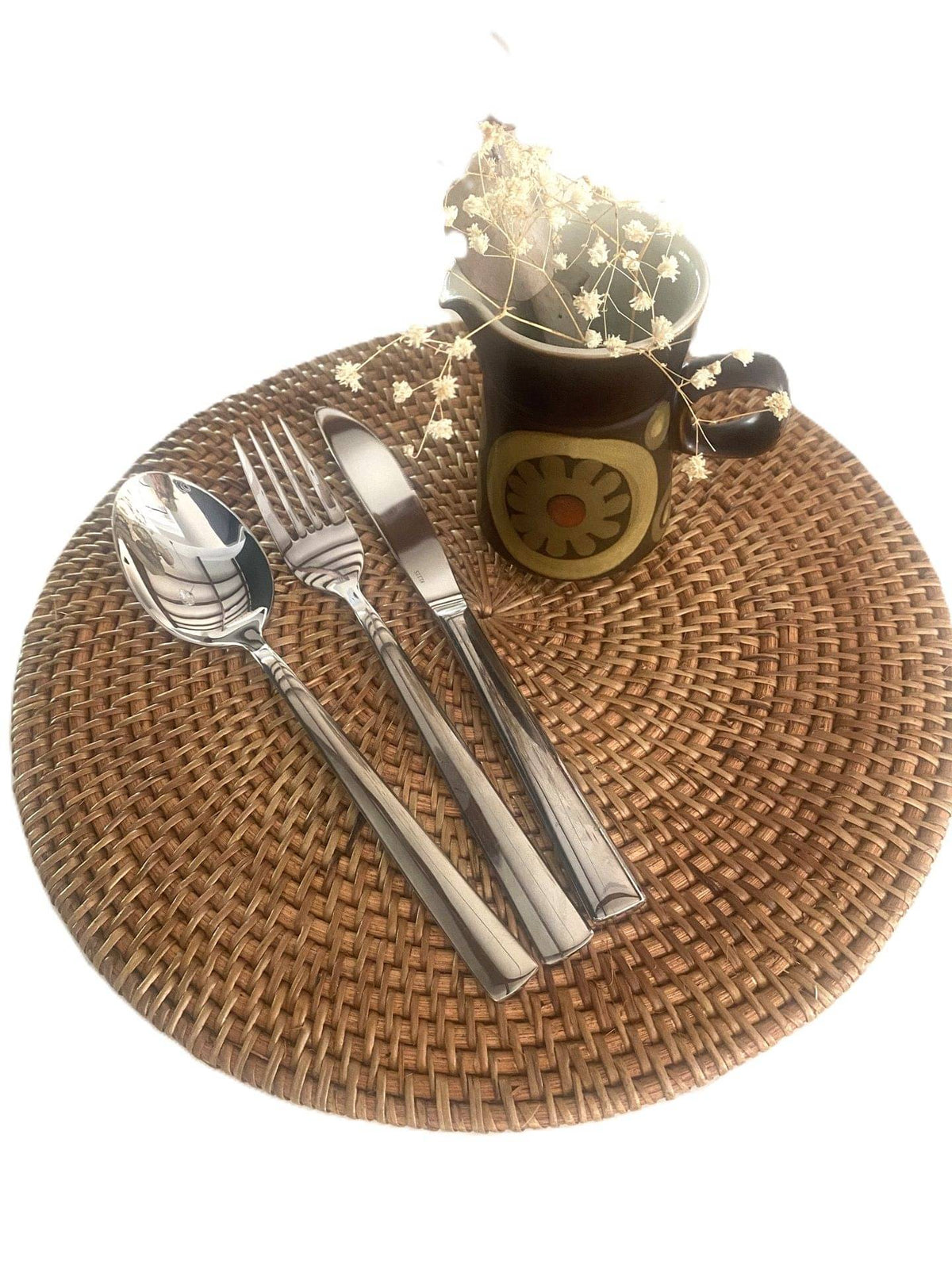 Natural Rattan Round Placemats - Brown