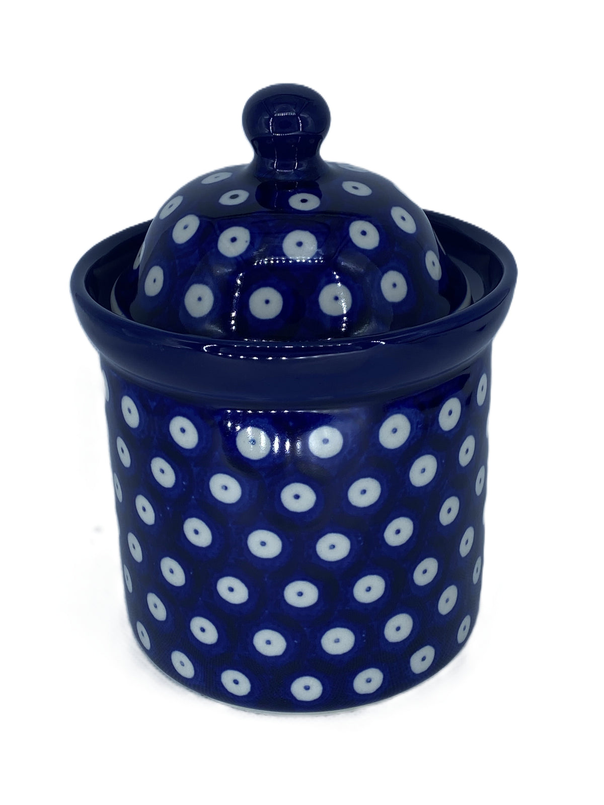 Polish Pottery Cannister - Blue/White Spot 15cm