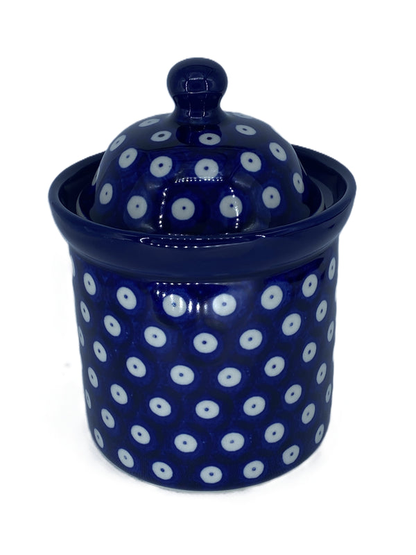 Polish Pottery Cannister - Blue/White Spot 15cm