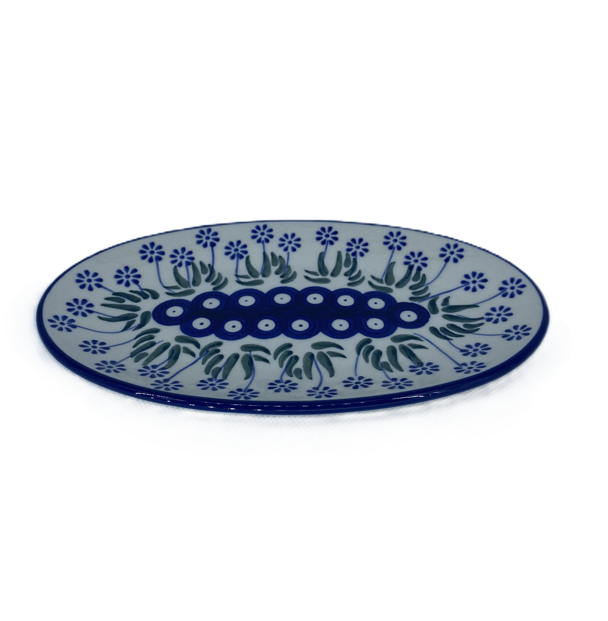 Polish Pottery Small Oval Platter - Sprig Daisy