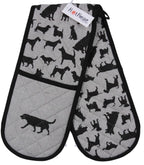 Hot House double mitt with a black and white pattern of cats and dogs