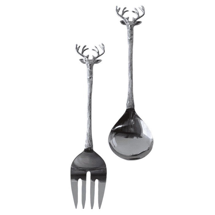 Old Mill Road elk salad servers, a spoon and fork with elk head handles