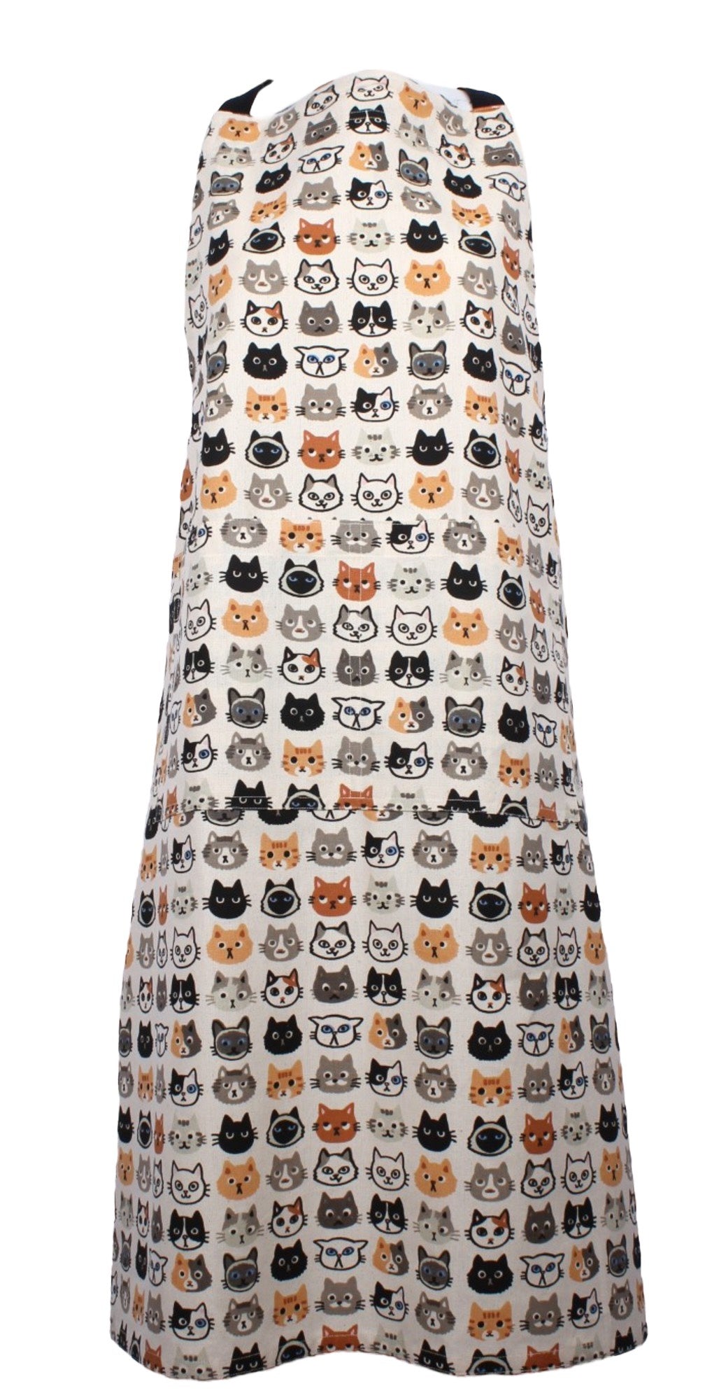 Hot House Cat Look printed apron in a pattern of cat faces on cream