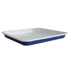 Dishy enamelware baking tray, 30cm, in Mineral blue with a white interior