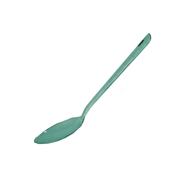 Dishy enamelware serving spoon, 30cm, in tarragon green