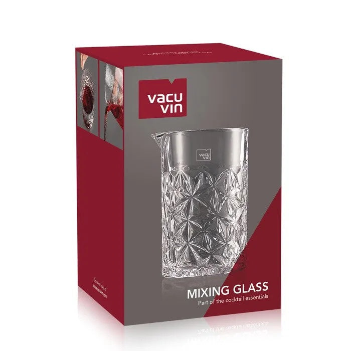 Vacu Vin cocktail mixing glass with a cut crystal pattern, shown in its boxed packaging