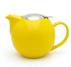 Zero one litre teapot in bright yellow with a steel lid and a curved handle