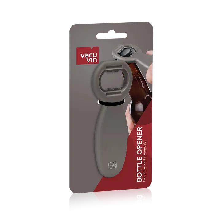Vacu Vin grey bottle opener on its retail card
