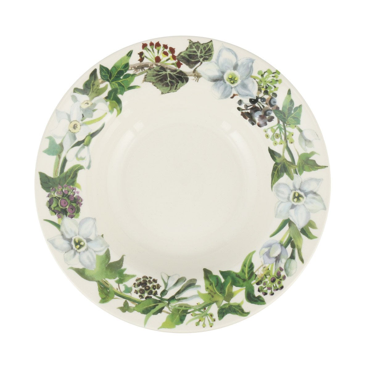 Emma Bridgewater Ivy soup plate with an illustrated ivy and berry border