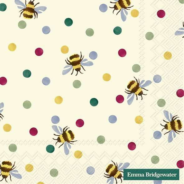 IHR Emma Bridgewater Bumble Bee and Polka Dots luncheon napkin with bees and multicoloured spots