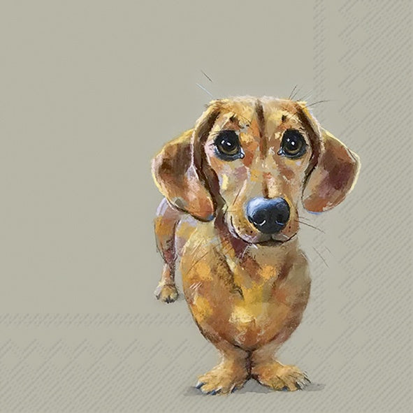 IHR linen luncheon napkin with a painted dachshund portrait