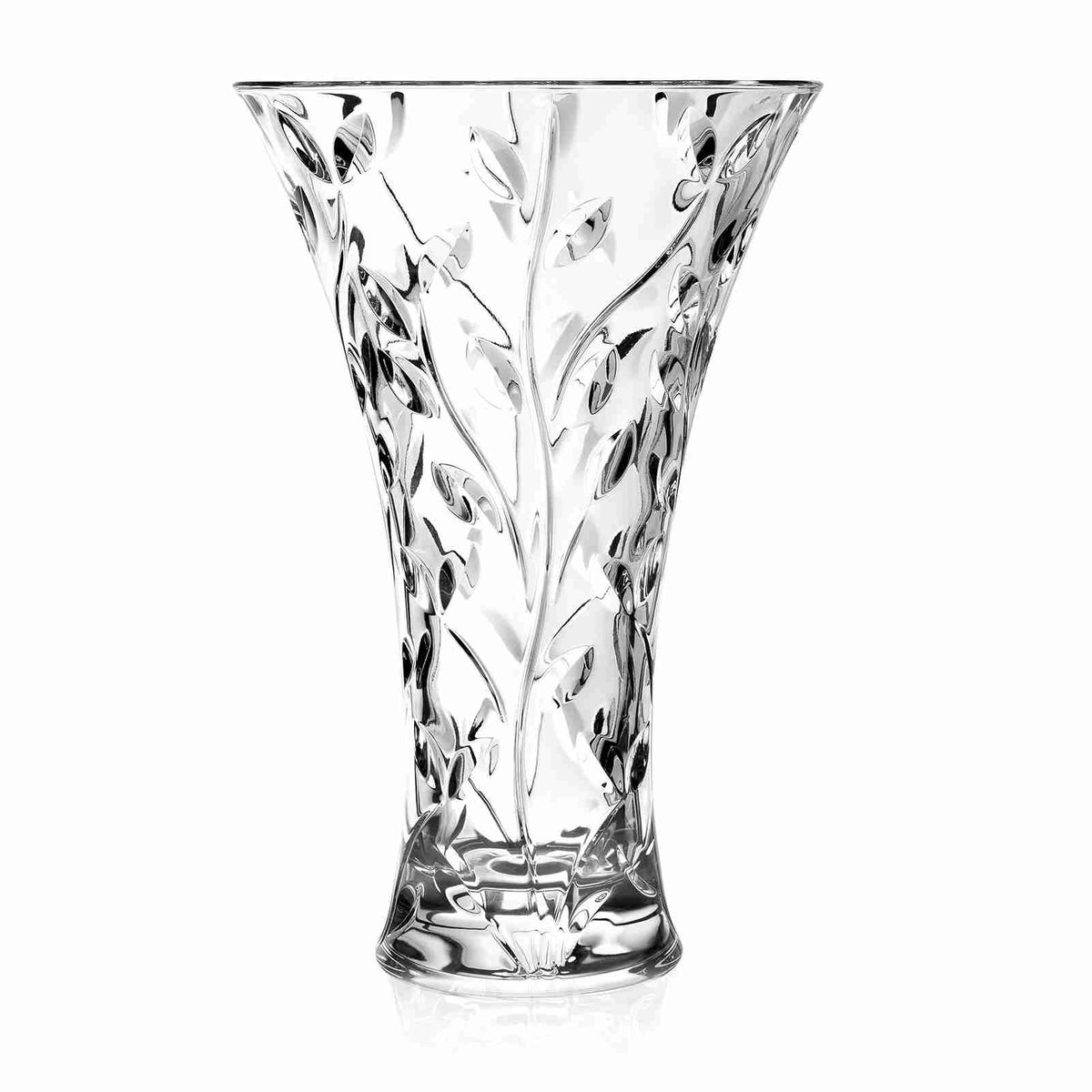 RCR Lauris vase, 30cm, in clear crystal with a leaf and vine cut design