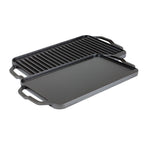 Lodge Pro reversible griddle in black cast iron with flat and ridged sides