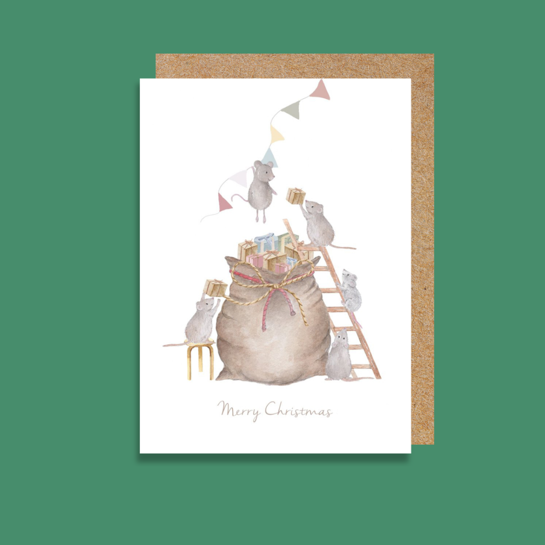 Christmas Card - Mice & Present Sack