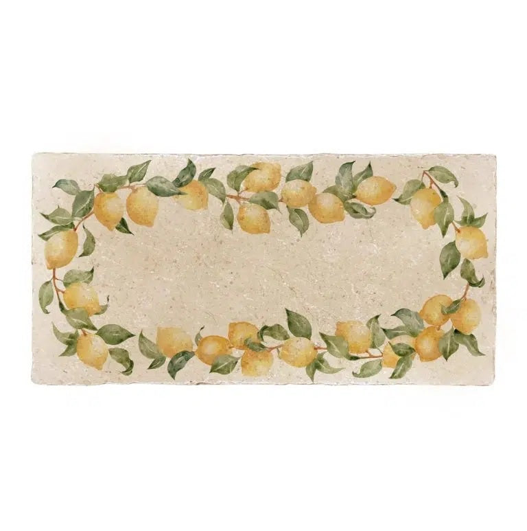 The Humble Hare Lemons sharing platter, a rectangular stone platter with a lemon and leaf border