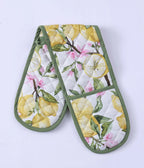 Limone double oven glove with a quilted lemon and pink blossom print and green trim
