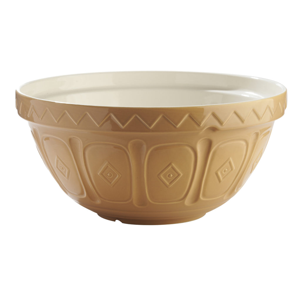Mason Cash mixing bowl in cane with an embossed diamond pattern and a cream interior
