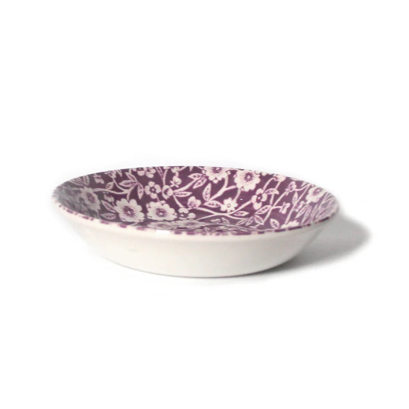 Burleigh Mulberry Calico butter pat in purple and white floral pattern