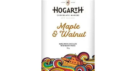 Hogarth Maple & Walnut white chocolate bar with colourful wave artwork on the wrapper