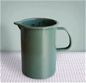 Dishy enamel measure jug, 1L, in sage green with a white interior