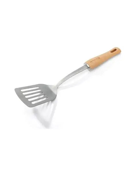 De Buyer B Bois slotted spatula, 35cm, in stainless steel with a beechwood handle