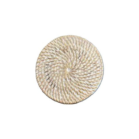Barville natural rattan round coaster in white wash with a woven spiral
