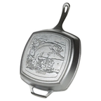 Lodge Wildlife fish grill pan, 26cm, in black cast iron with an embossed fish scene