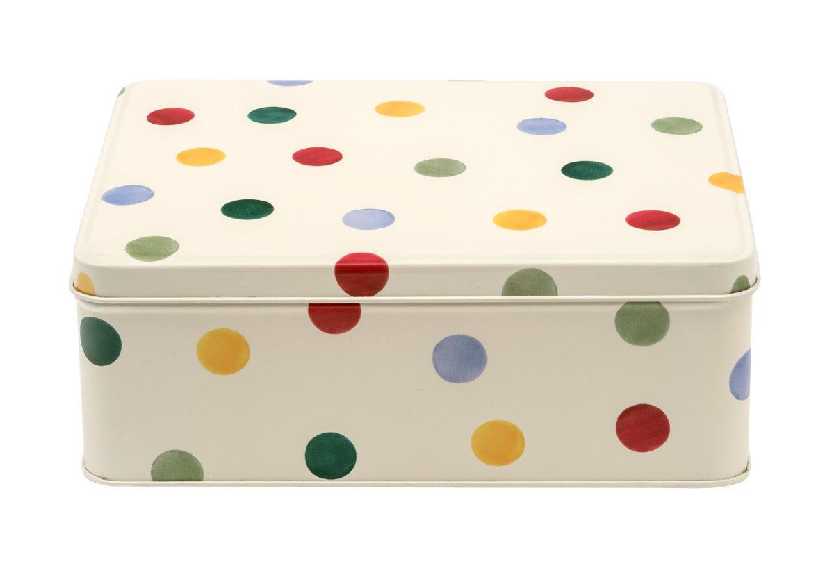 Emma Bridgewater Polka Dot deep long rectangle tin in cream with multicoloured spots