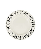 Emma Bridgewater 8 1/2 inch Black Toast plate with the words Scones & Jam, with cream first? around the rim