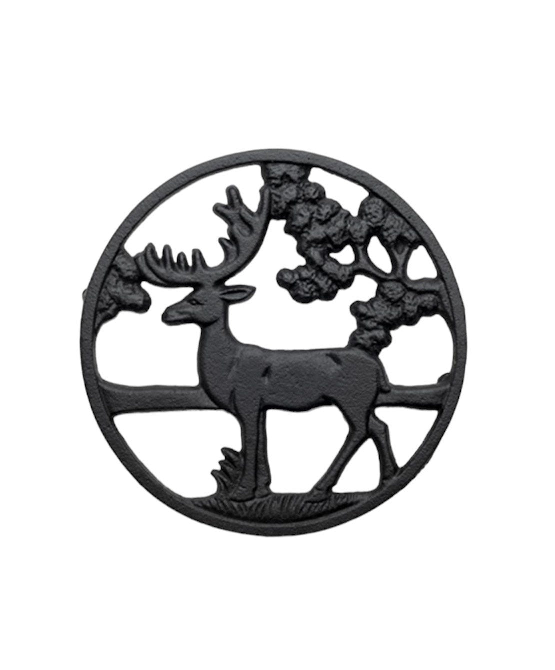 Salisbury cast iron trivet with an embossed stag and pine tree design