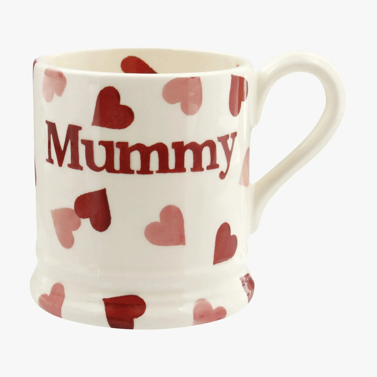 Emma Bridgewater Pink Hearts Mummy half pint mug with a pattern of hearts