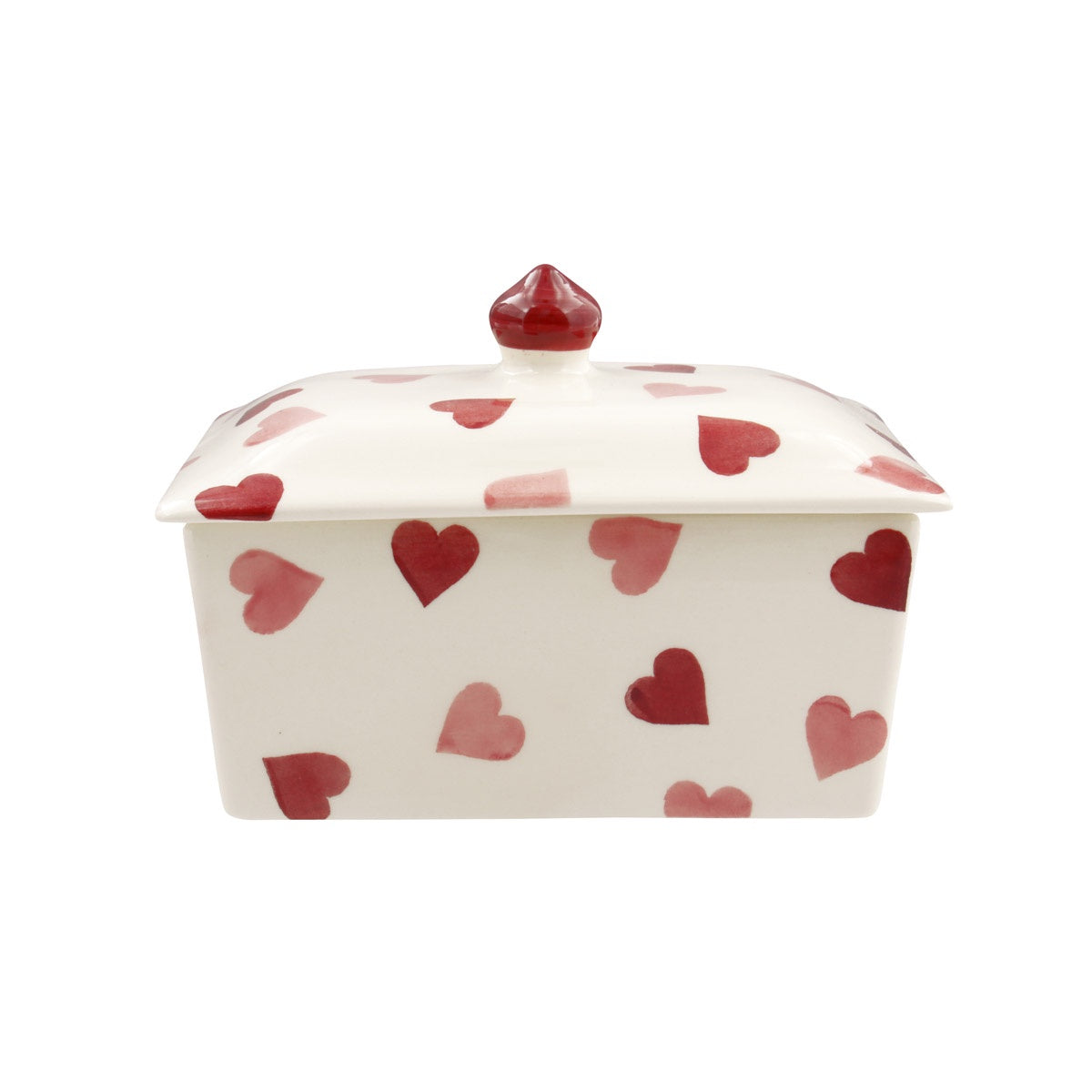 Emma Bridgewater Pink Hearts small butter dish with a red heart pattern
