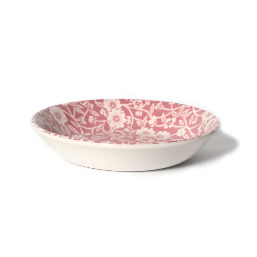 Burleigh Pink Calico butter pat in pink and white floral pattern