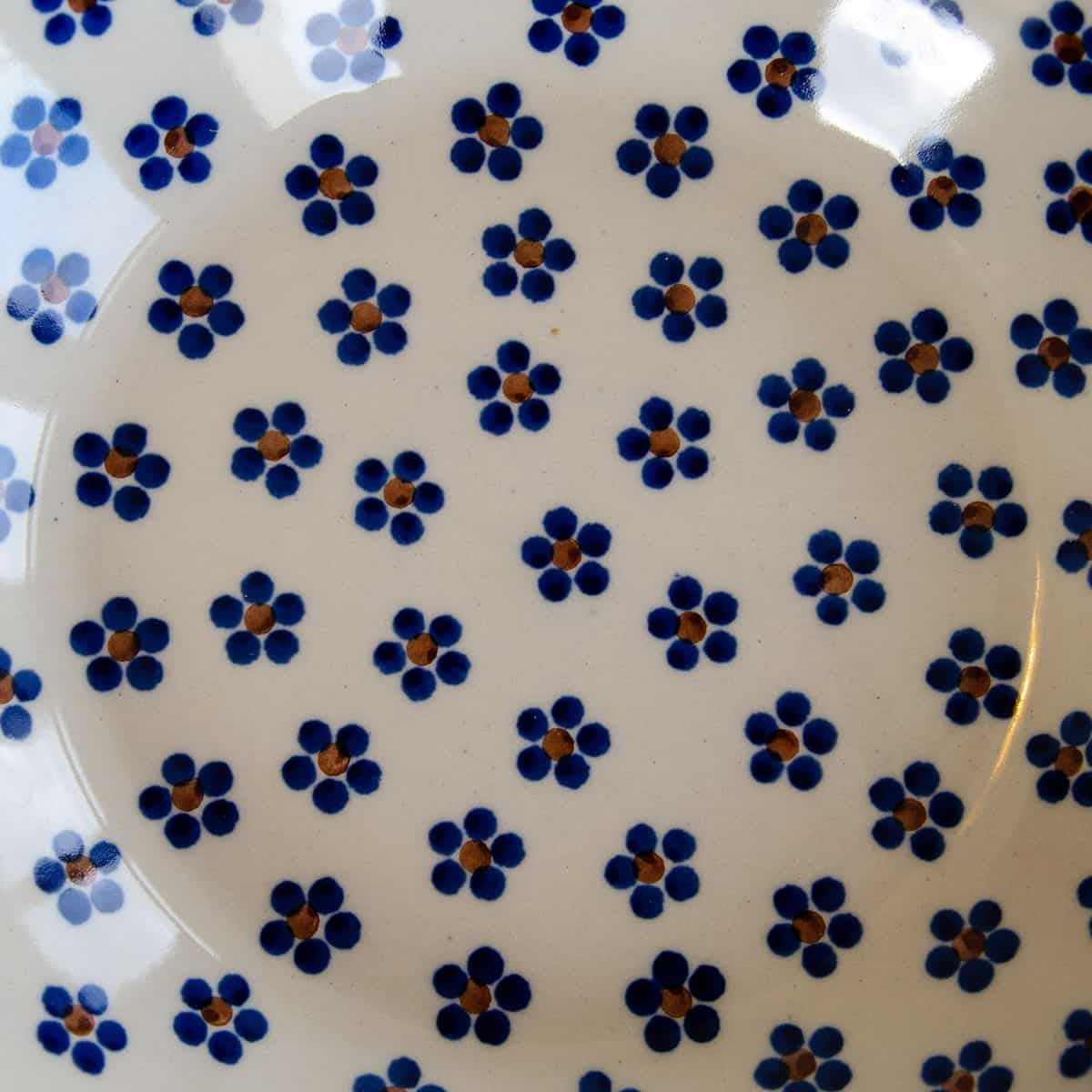 Polish Ceramics small baker with a blue polka dot floral pattern