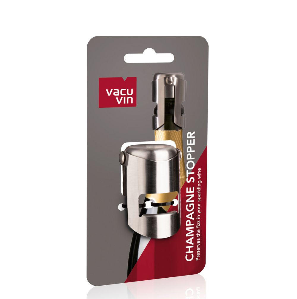 Vacu Vin stainless steel champagne stopper on its retail card