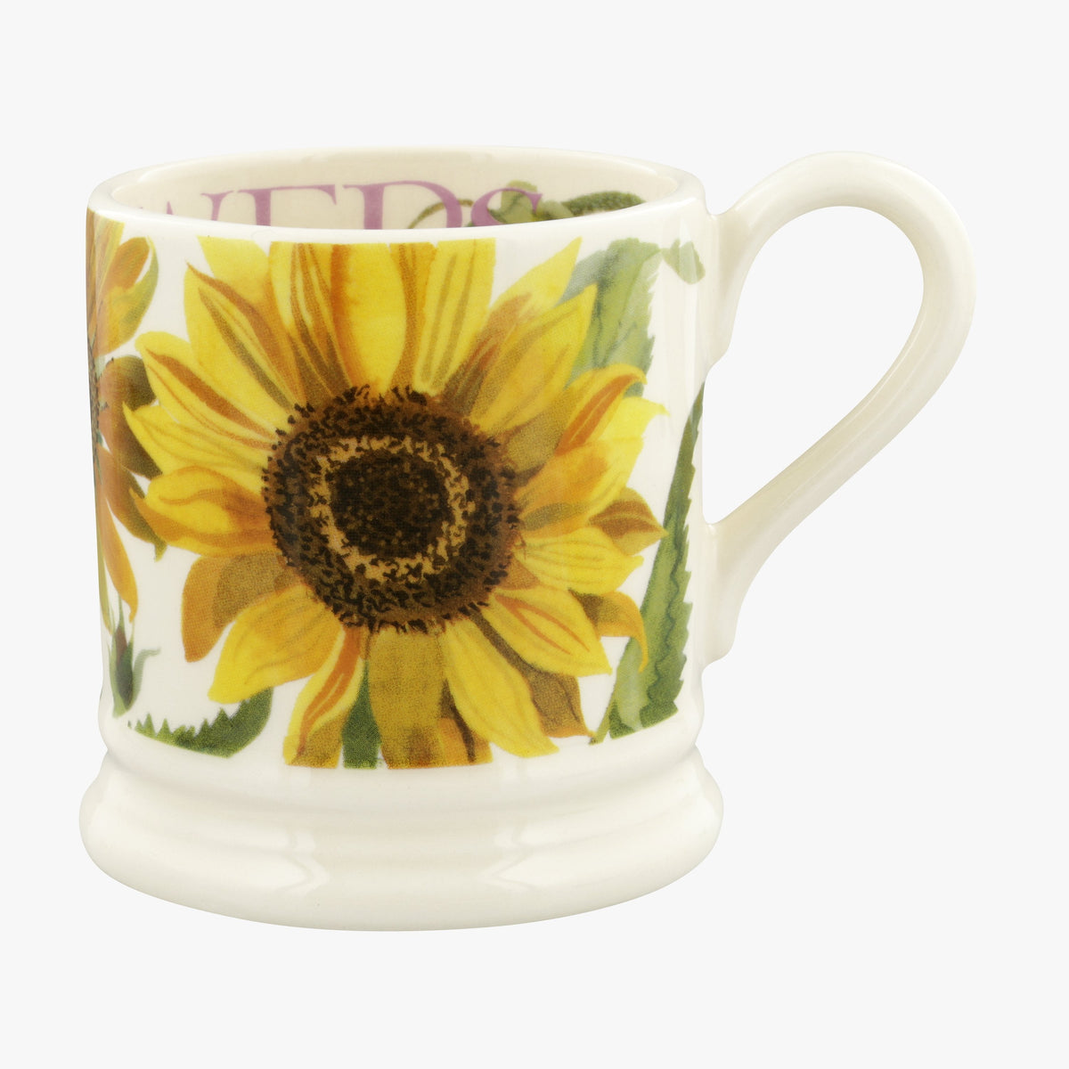 Emma Bridgewater half pint mug with a large yellow sunflower