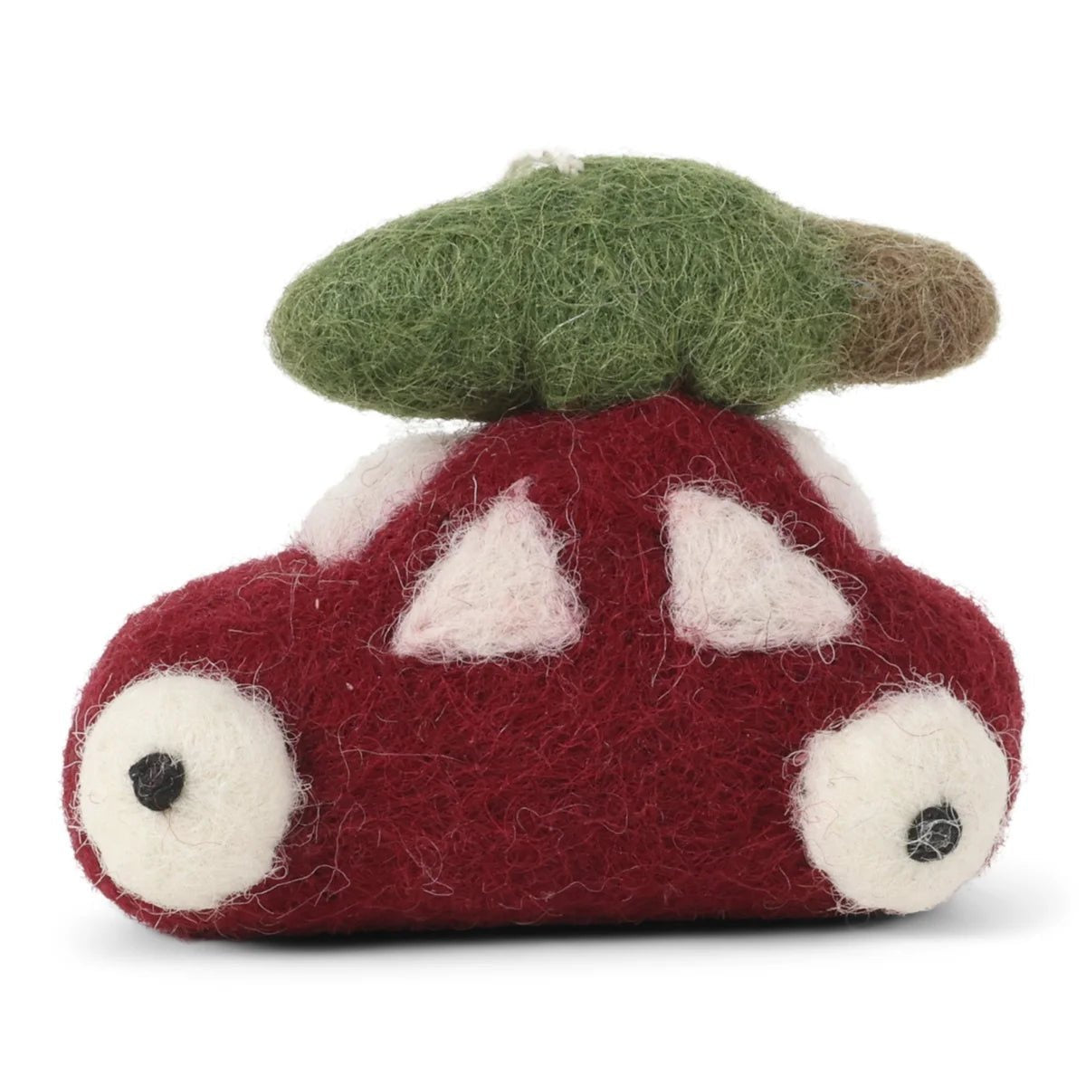 Gry & Sif felt car ornament in red with a green Christmas tree on the roof