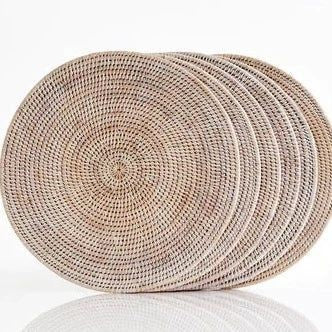 Natural Rattan Round Placemats - White