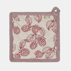 Raine & Humble Berry potholder and trivet set, two quilted pieces with a raspberry print