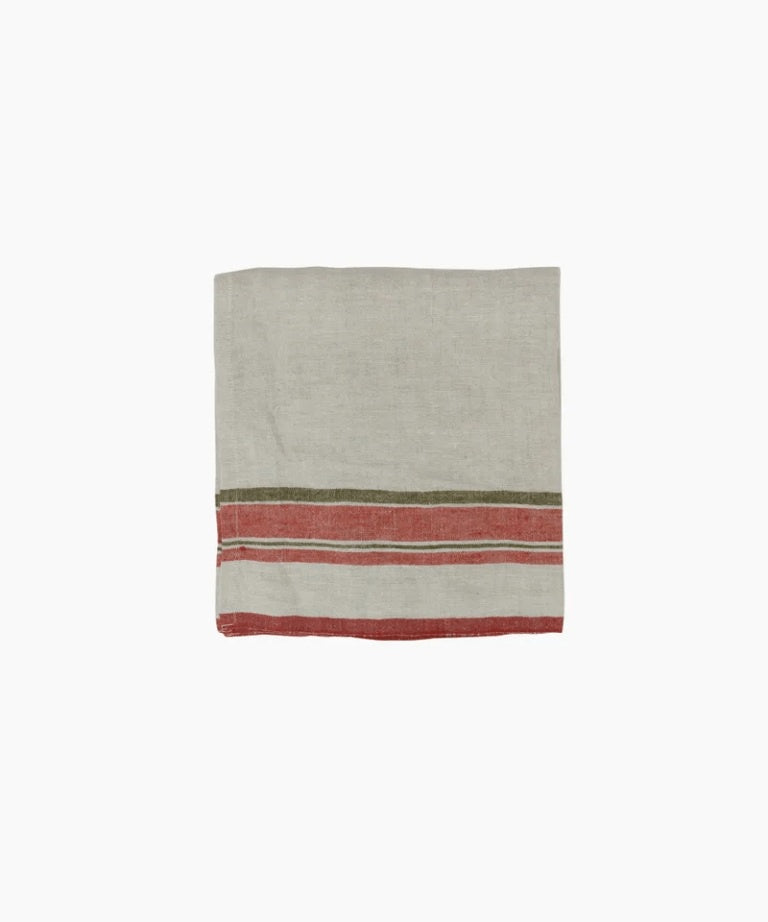 French Country Red Selvedge Stripe linen napkin set of four with a striped border