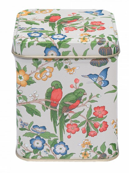 Sanderson Chinoiserie Hall square tin, 100g, with a floral and bird pattern