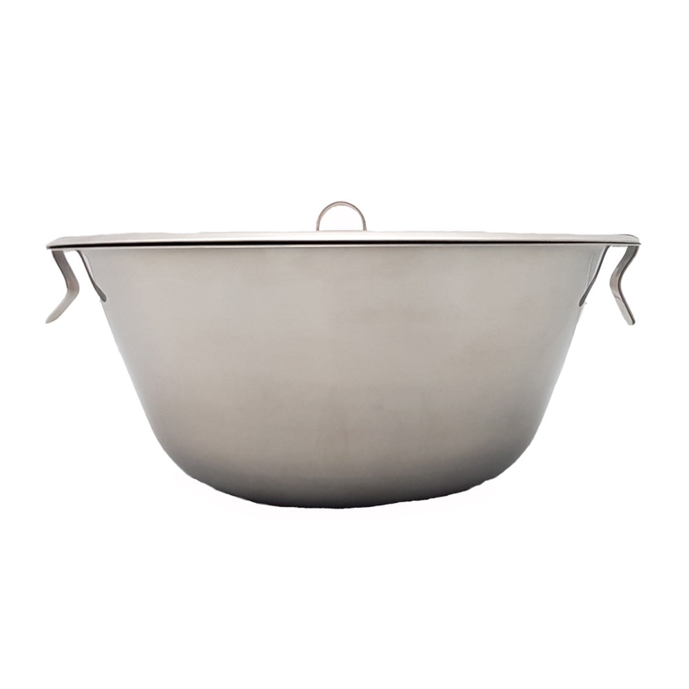 DISSCO stainless steel pudding steamer with a hinged wire handle