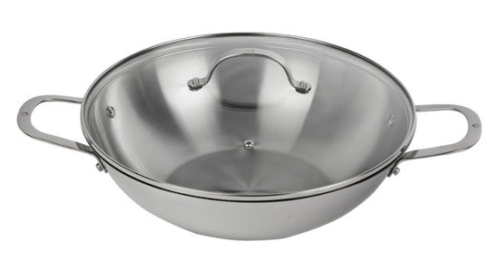 Swiss Diamond DLX Premium steel induction wok, 32cm, with a glass lid and two handles