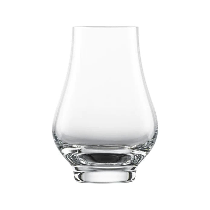 Schott Zwiesel whiskey nosing glass with a tulip shaped bowl and a footed base